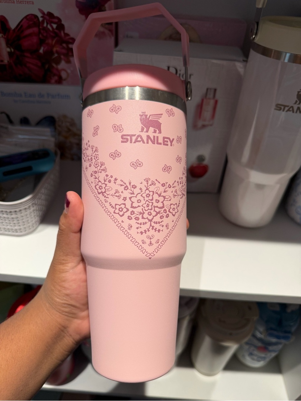 Stanley Pink Floral-Heart Travel Tumbler